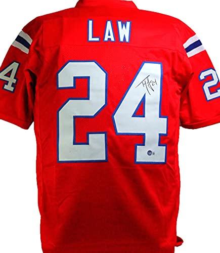 Ty Law Autographed Red Pro Style Jersey- Beckett W Black