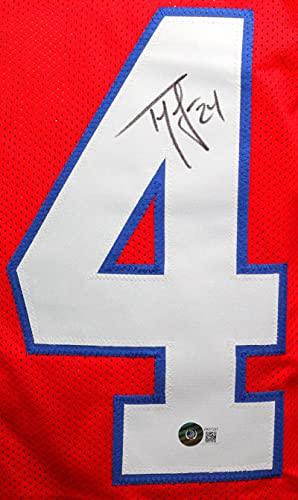 Ty Law Autographed Red Pro Style Jersey- Beckett W Black - Image 3