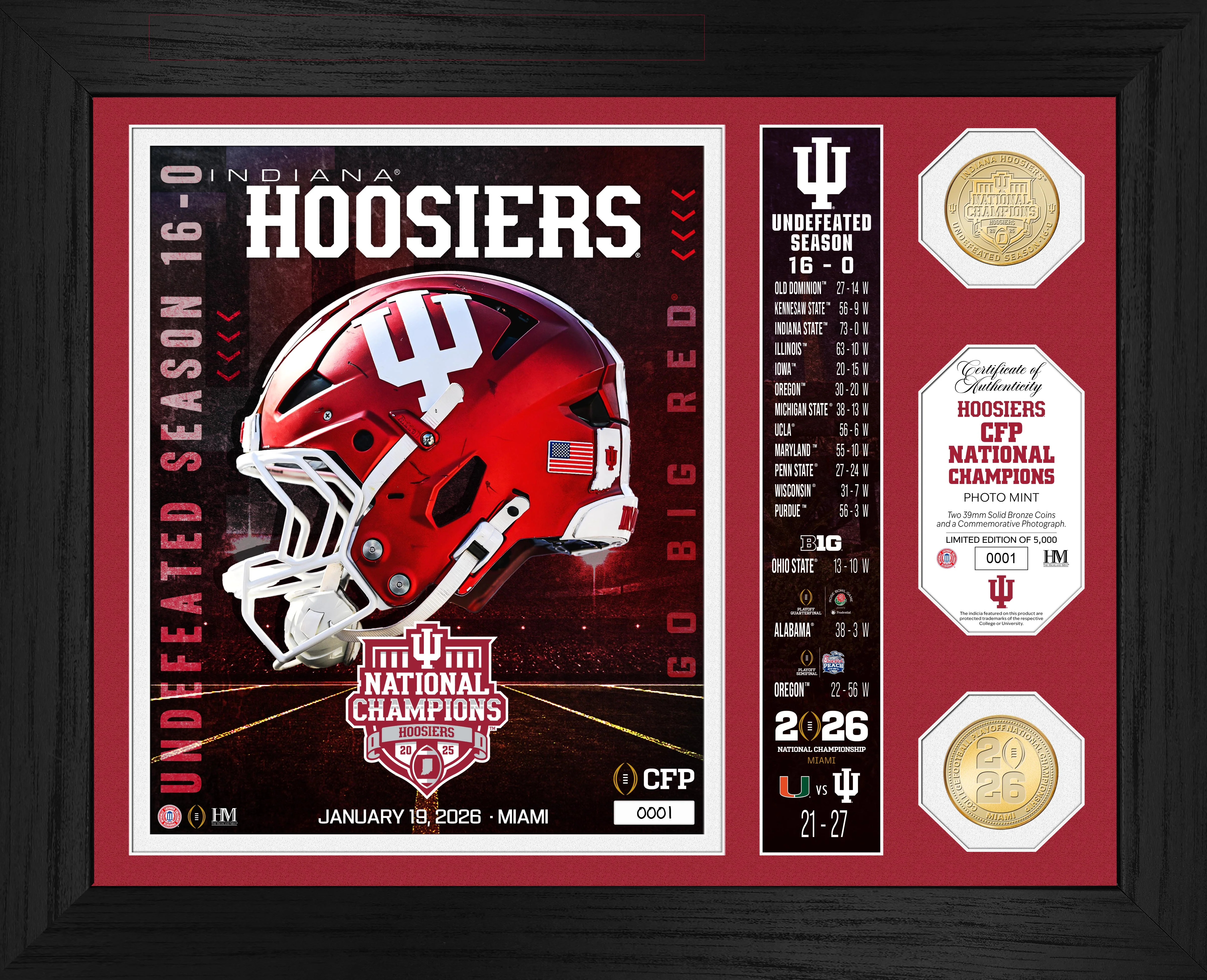 Indiana Hoosiers 2025-26 CFP National Champions Team Force Bronze 2-Coin Photo Mint