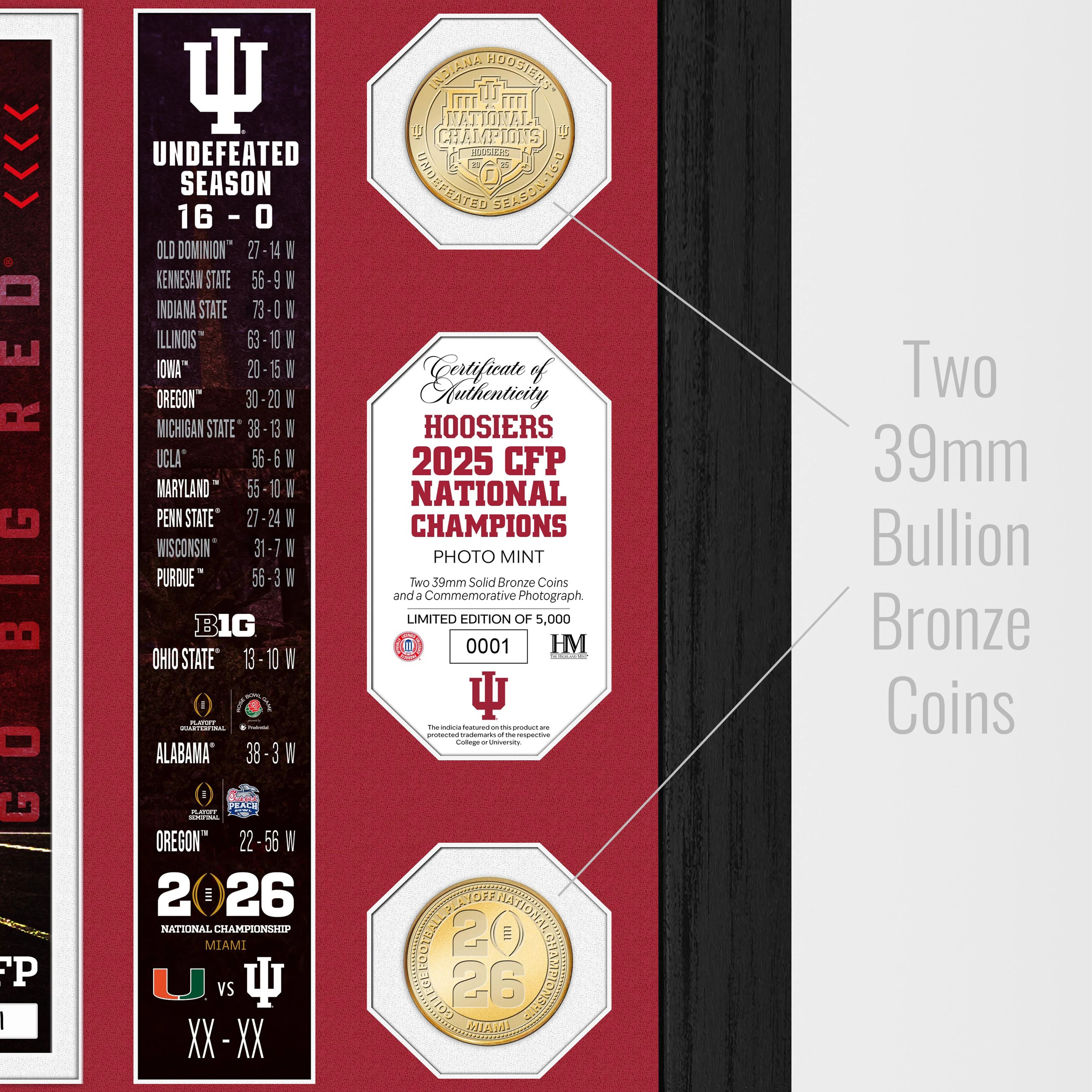 Indiana Hoosiers 2025-26 CFP National Champions Team Force Bronze 2-Coin Photo Mint - Image 2