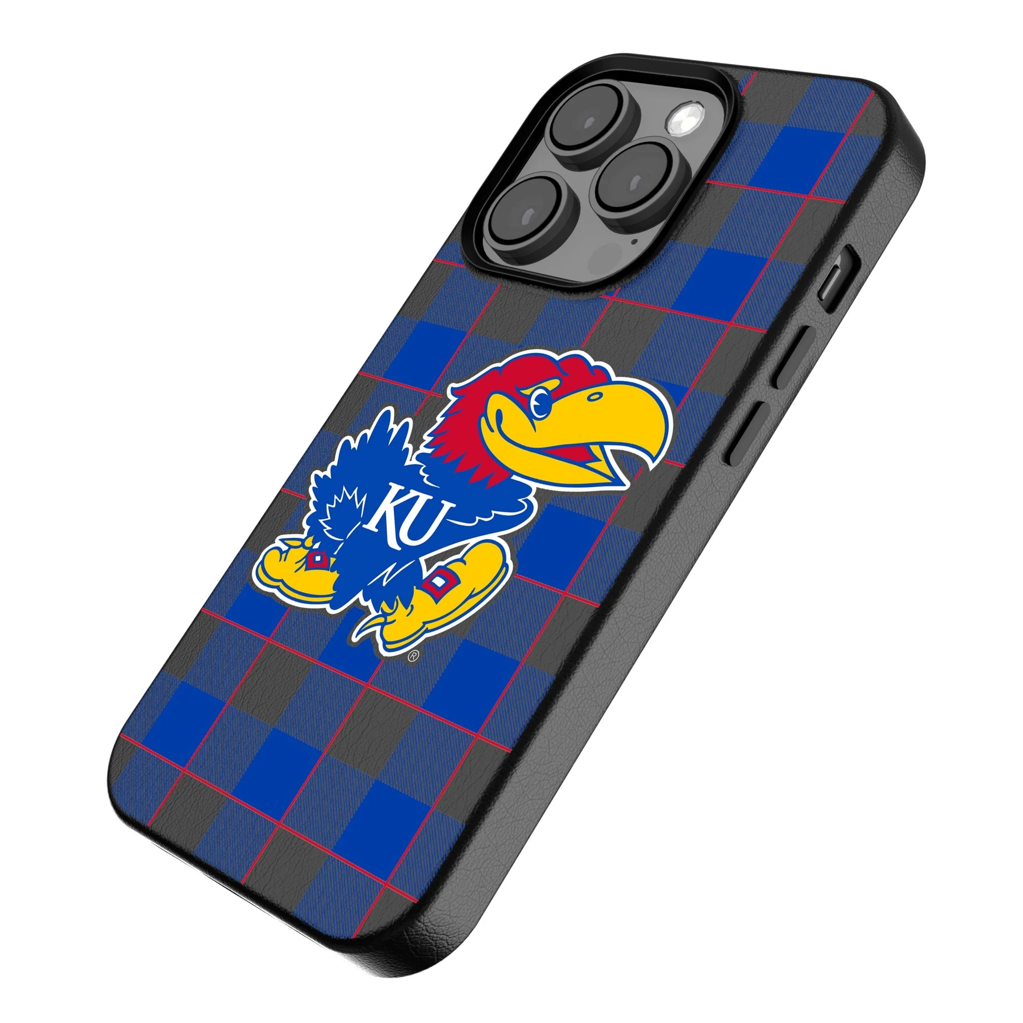 University of Kansas Jayhawks Plaid MagSafe Compatible Phone Case for Apple iPhone - Image 2