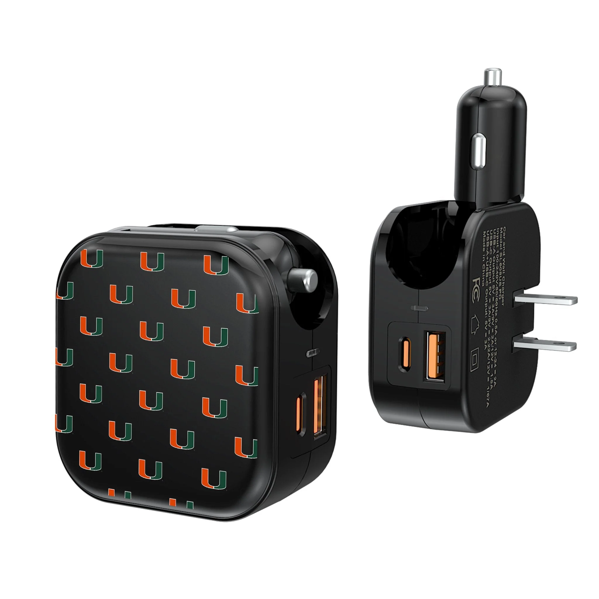 University of Miami Hurricanes Fashion Pattern 2 in 1 USB A/C Charger