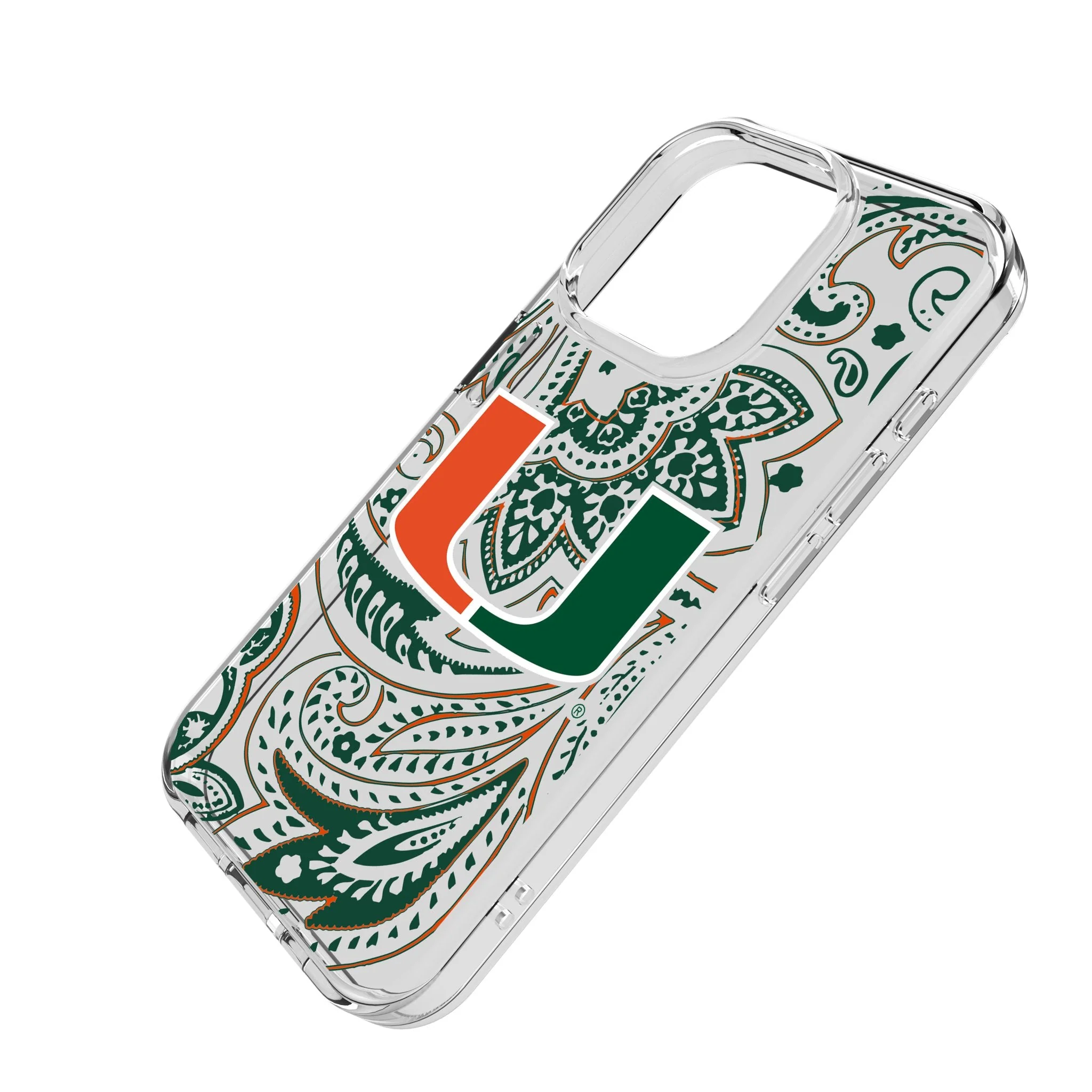 University of Miami Hurricanes Paisley Clear Phone Case for Apple iPhone - Image 2