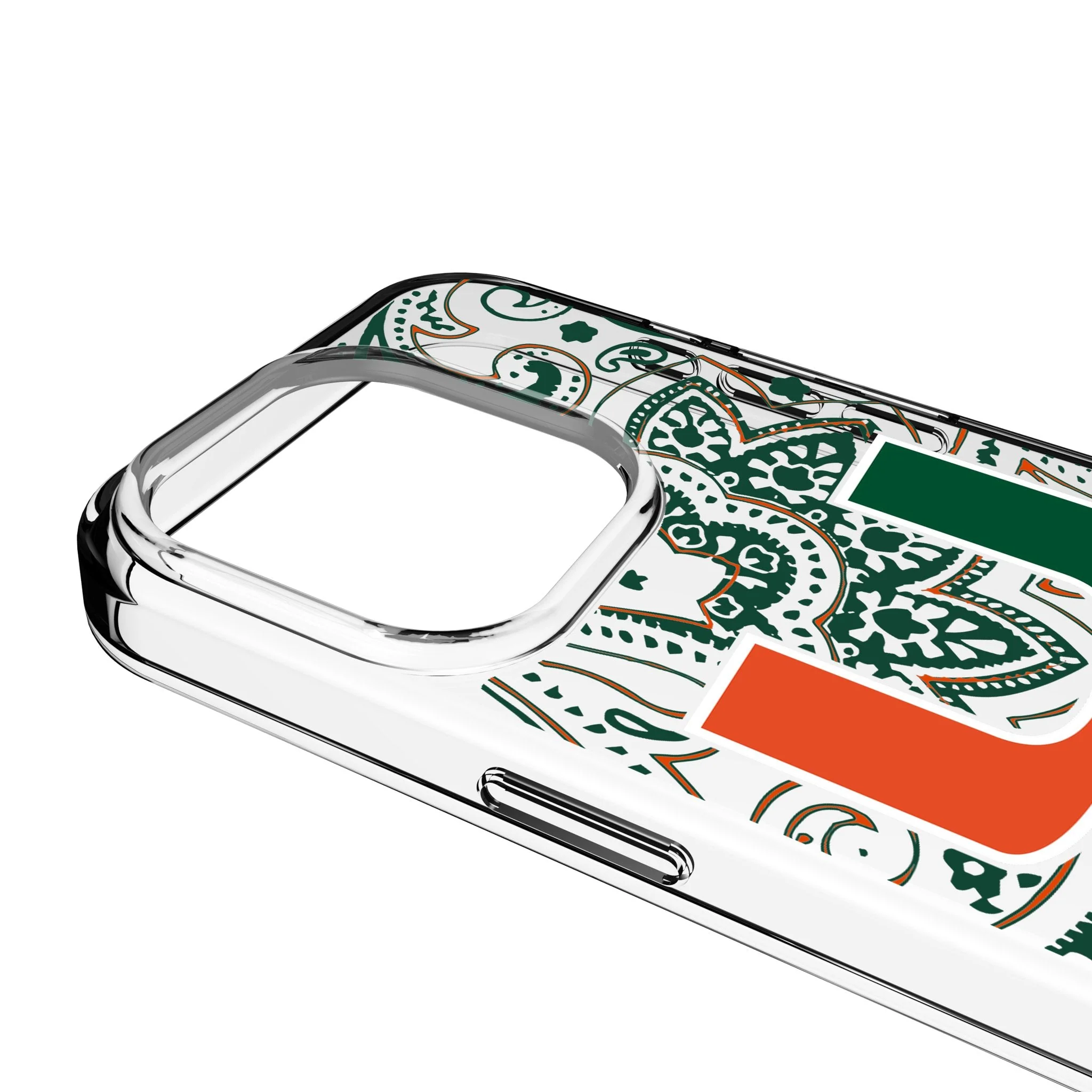 University of Miami Hurricanes Paisley Clear Phone Case for Apple iPhone - Image 3