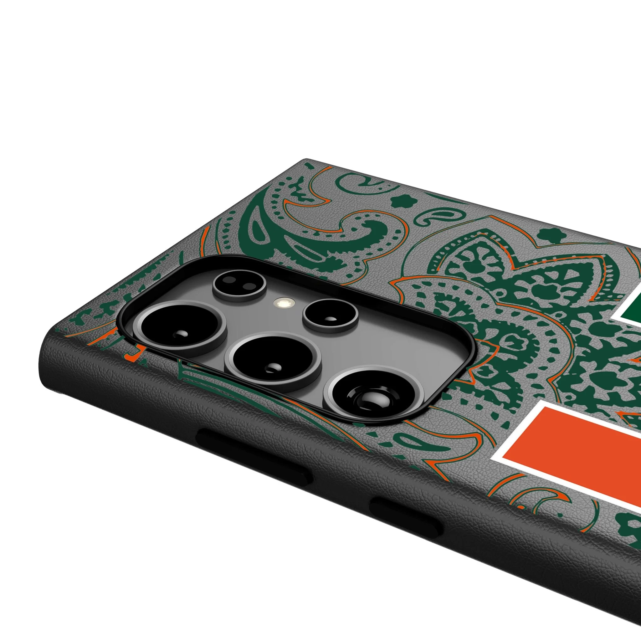 University of Miami Hurricanes Paisley MagSafe Compatible Phone Case for Samsung Galaxy - Image 4