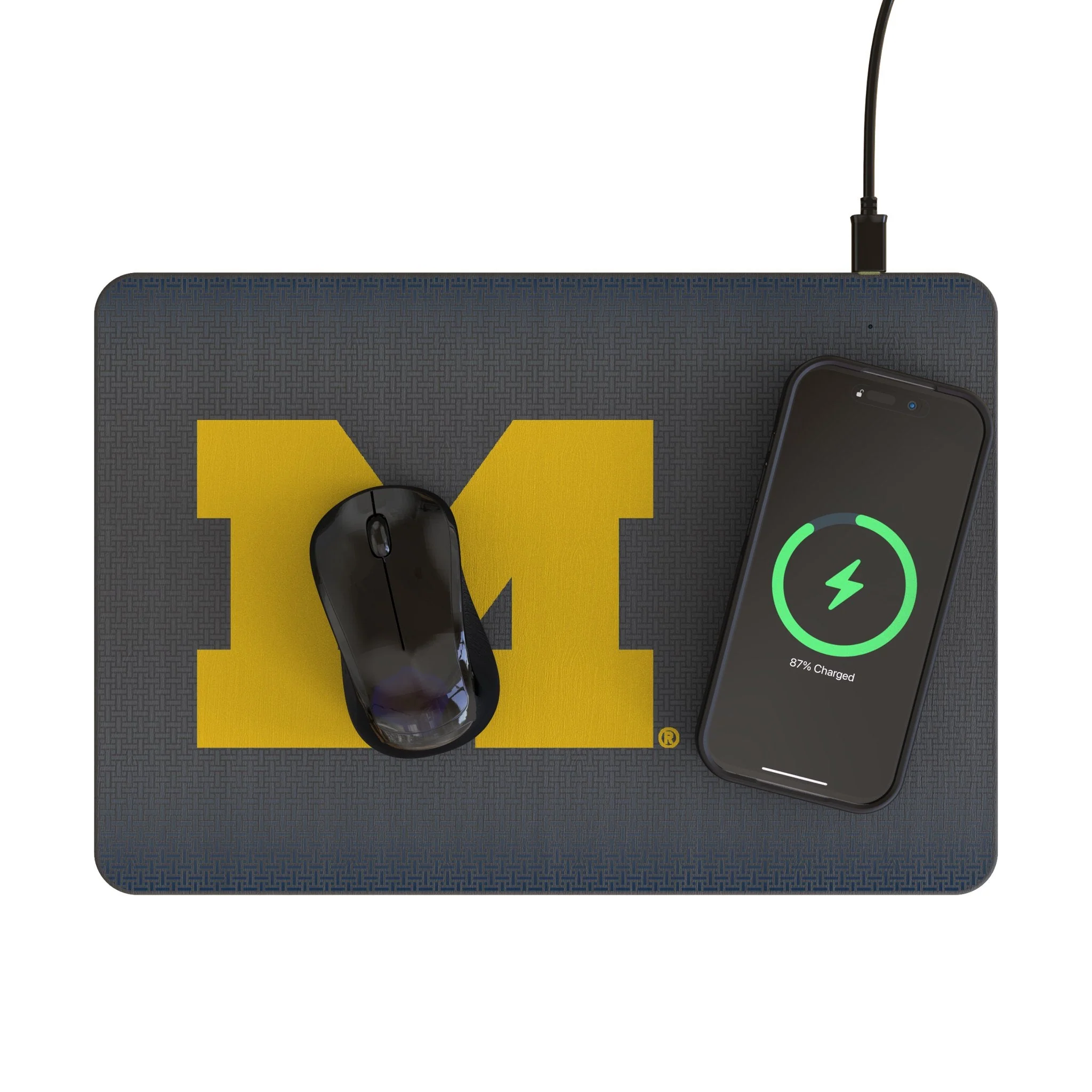 University of Michigan Wolverines Linen 15-Watt Wireless Charger and Mouse Pad - Image 2