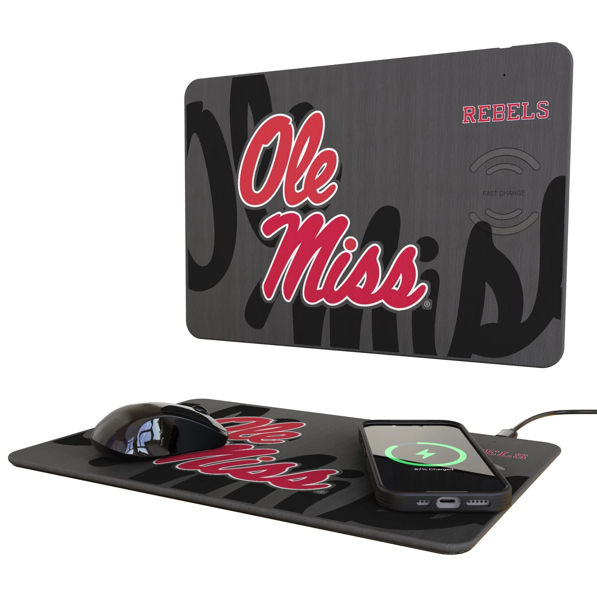 University of Mississippi Rebels Monocolor Tilt 15-Watt Wireless Charger and Mouse Pad