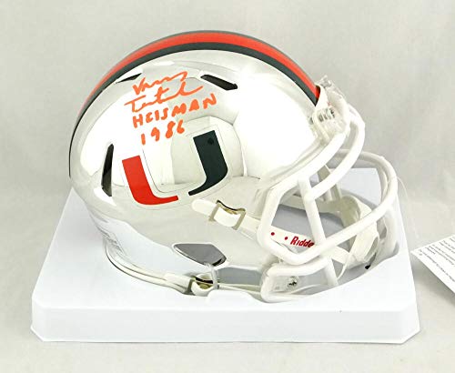 Vinny Testaverde Signed Hurricanes Chrome Speed Mini Helmet w/Insc- JSA W Auth - Image 2