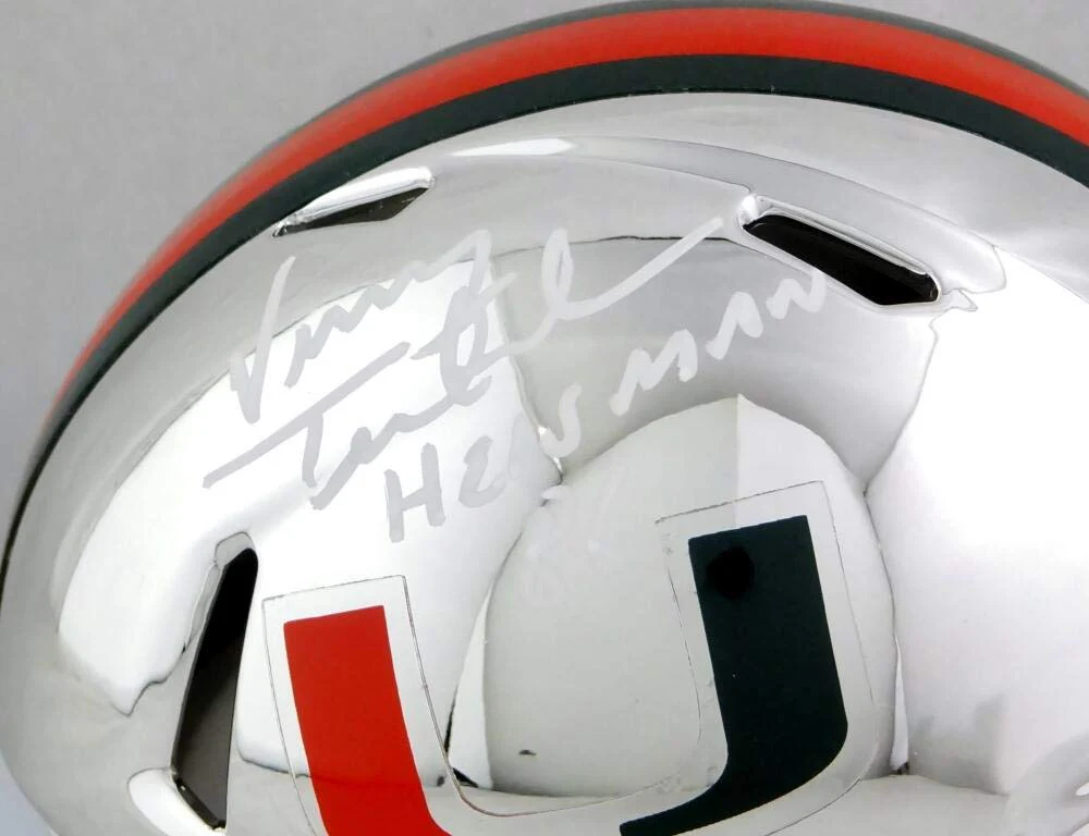 Vinny Testaverde Signed Miami Hurricanes Chrome Mini Helmet w/Insc-Beckett Auth - Image 2