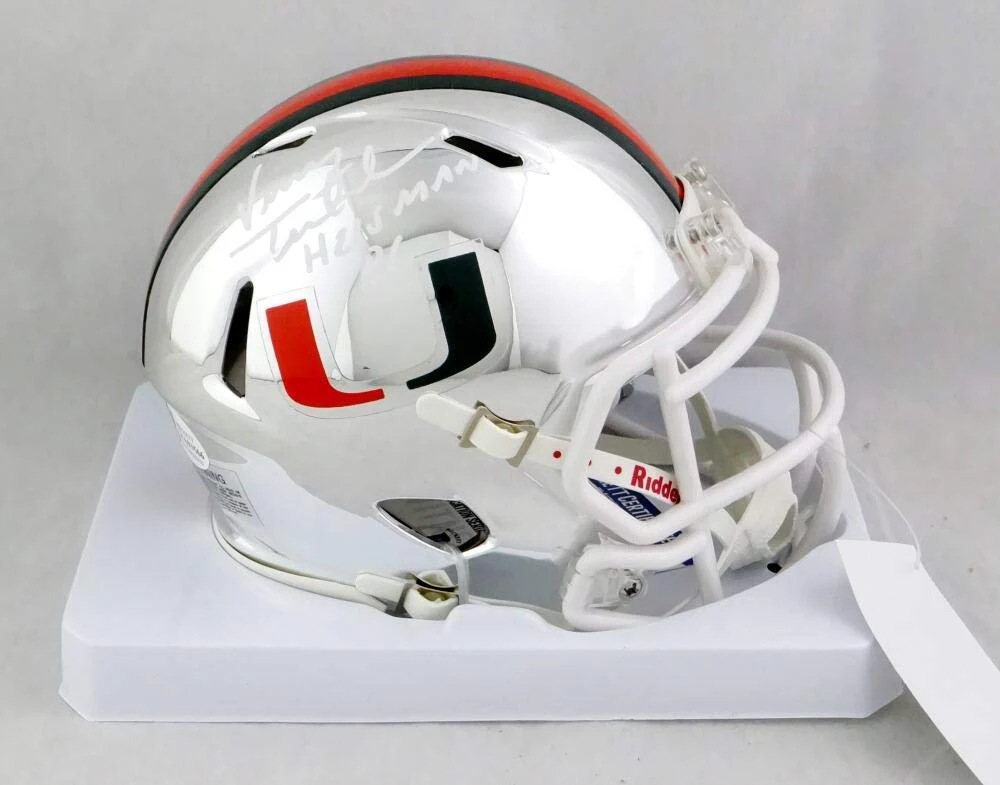 Vinny Testaverde Signed Miami Hurricanes Chrome Mini Helmet w/Insc-Beckett Auth - Image 3