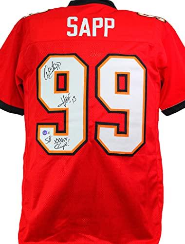 Warren Sapp Autographed Red Pro Style Jersey w/ 2 Insc- Beckett W Black
