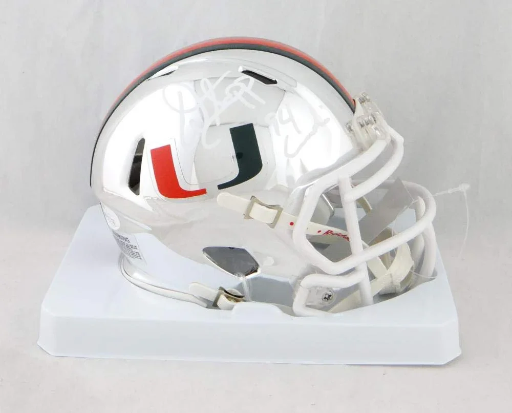 Warrren Sapp Signed Miami Hurricanes Riddell Chrome Mini Helmet w/Insc-JSA W Auth White - Image 2