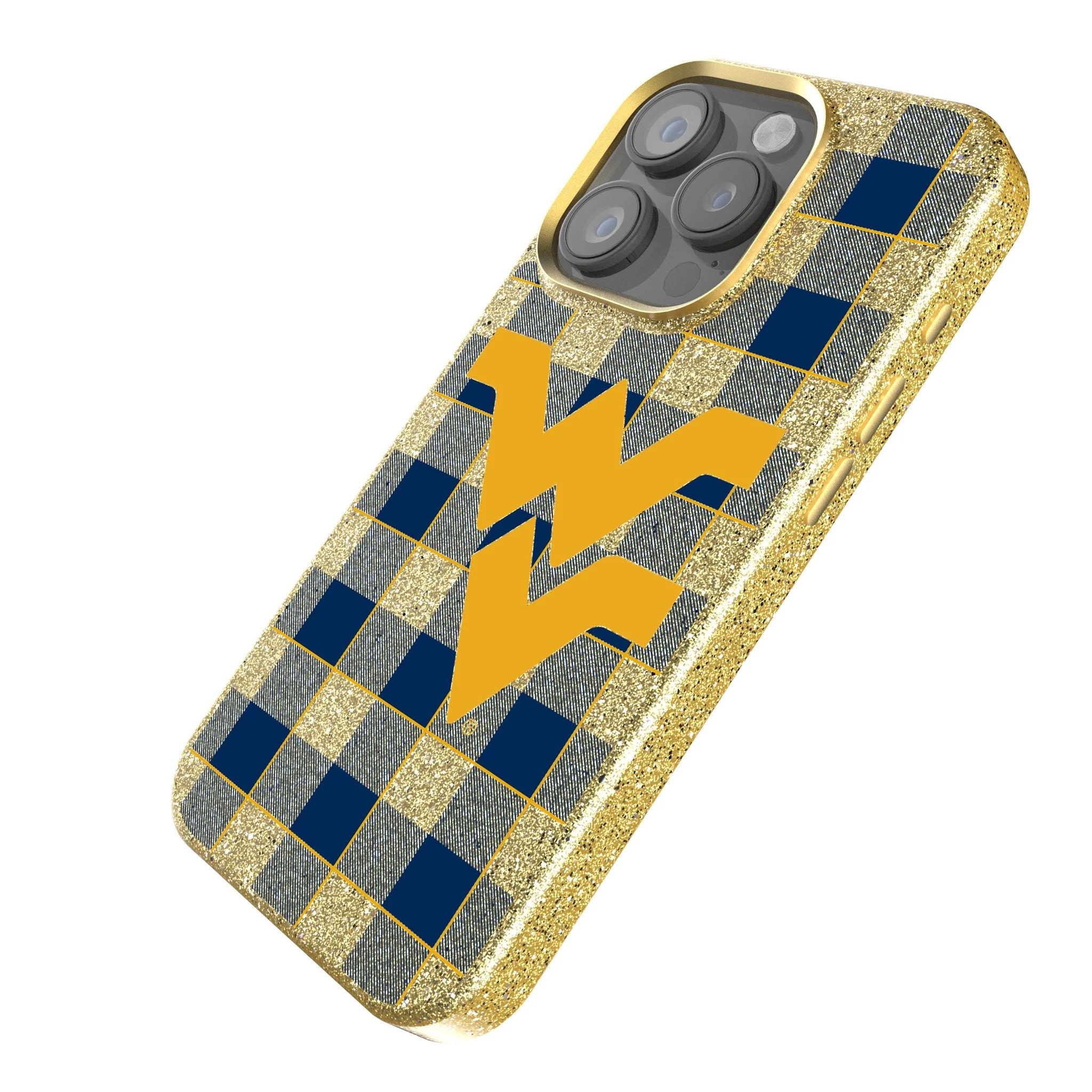 West Virginia University Mountaineers Plaid Bling Phone Case - Image 2
