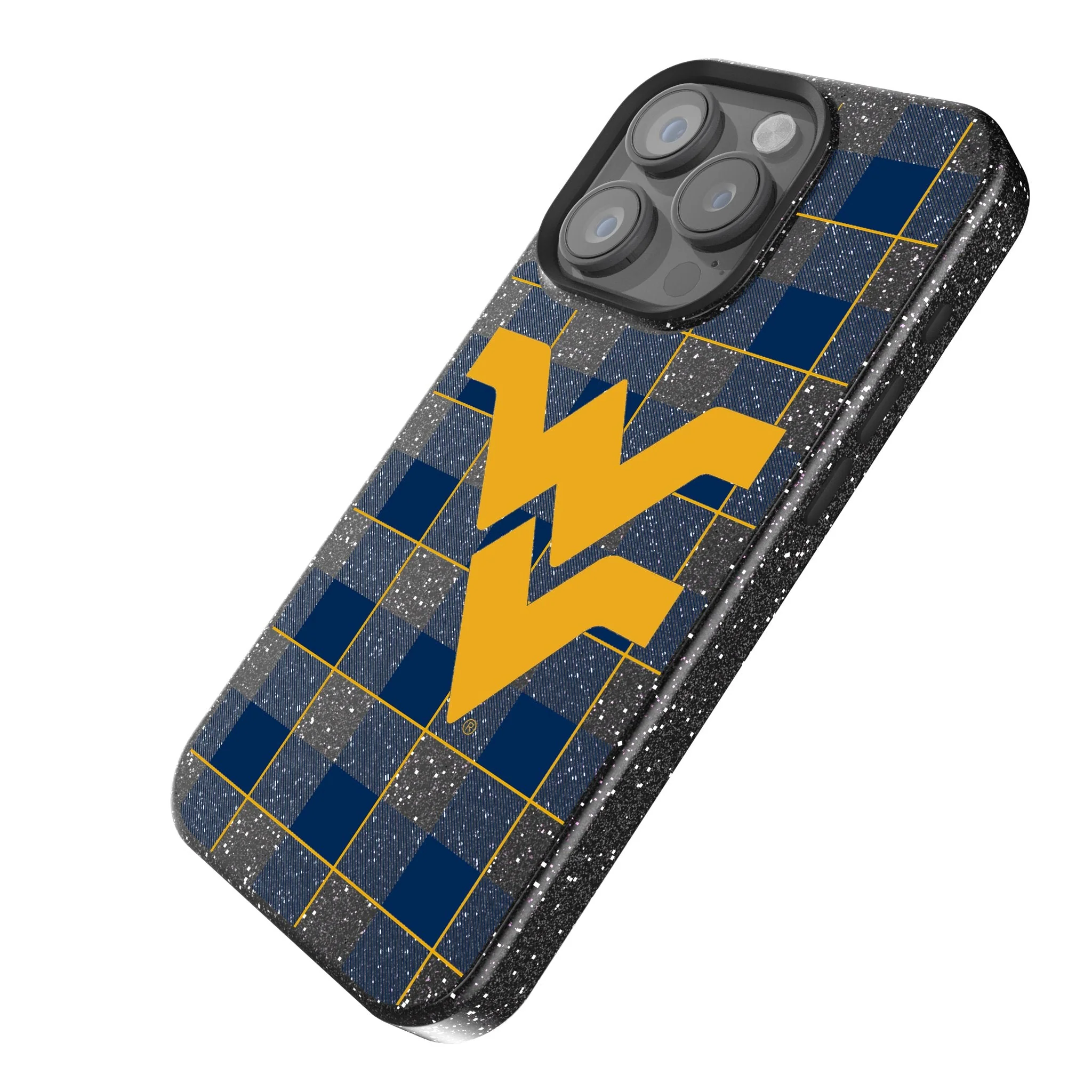 West Virginia University Mountaineers Plaid Bling Phone Case - Image 2