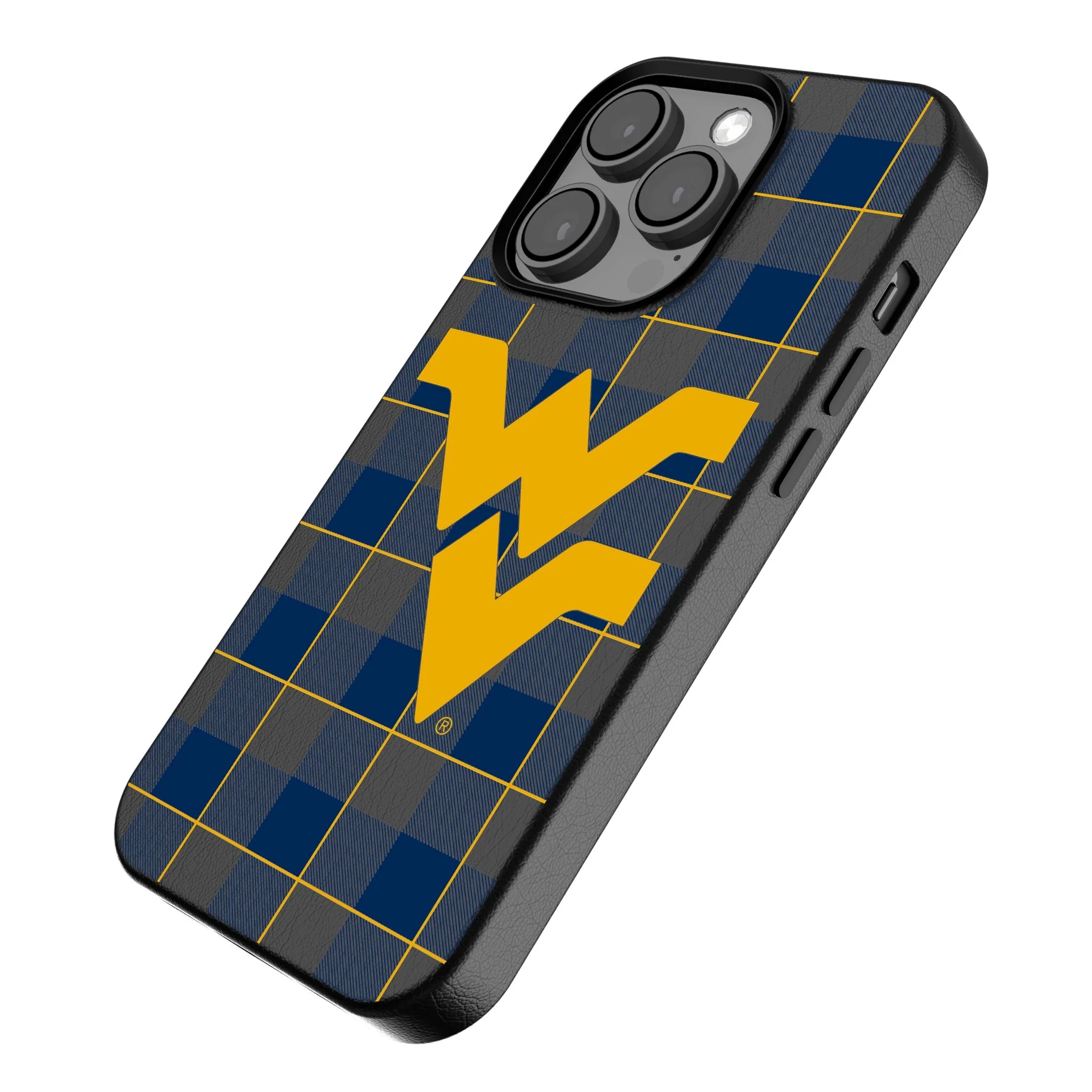 West Virginia University Mountaineers Plaid MagSafe Compatible Phone Case for Apple iPhone - Image 2