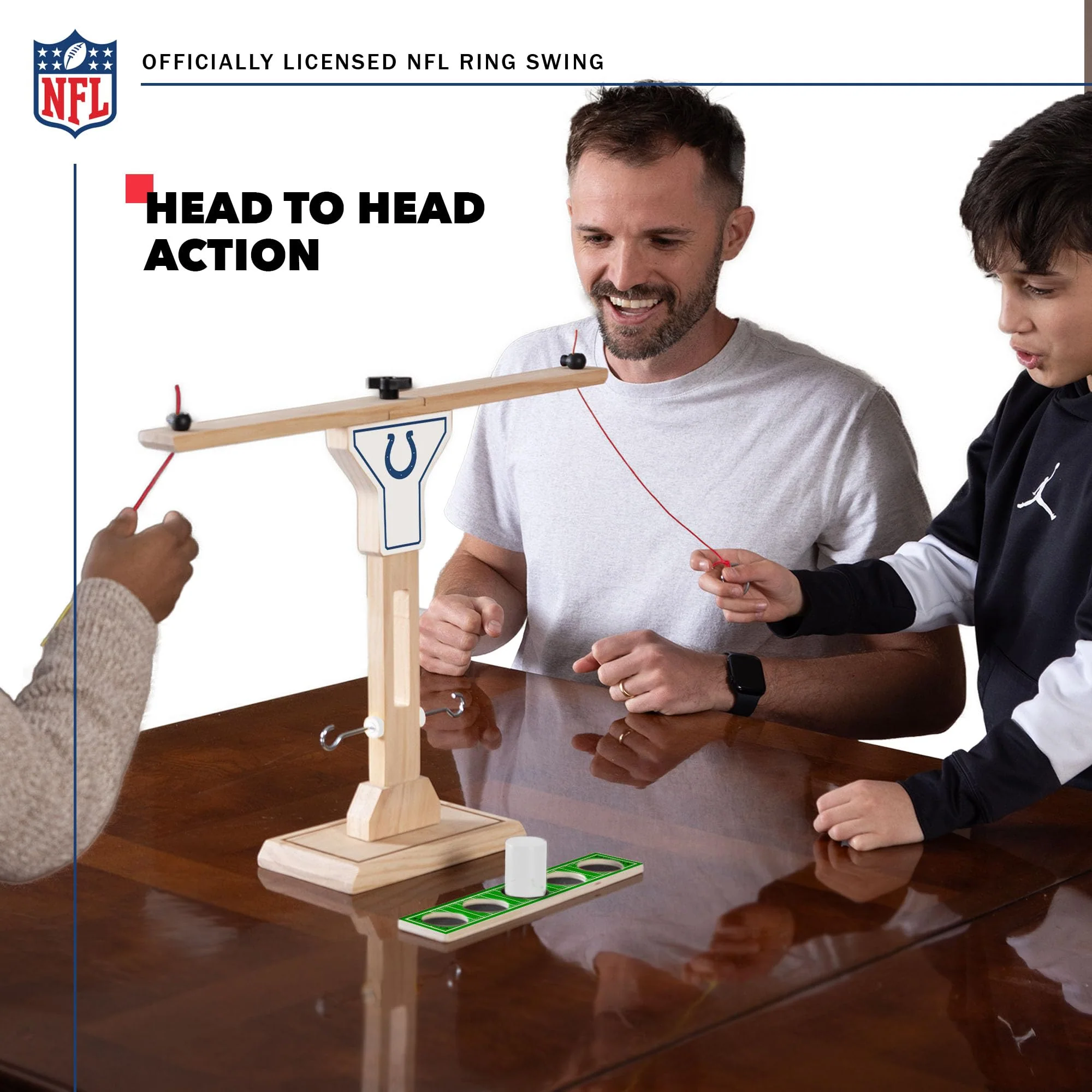 Wild Sports NFL Indianapolis Colts Wooden Ring Swing Battle - Head-to-Head Ring Toss Hook & Ring Game for NFL Fans - Image 2