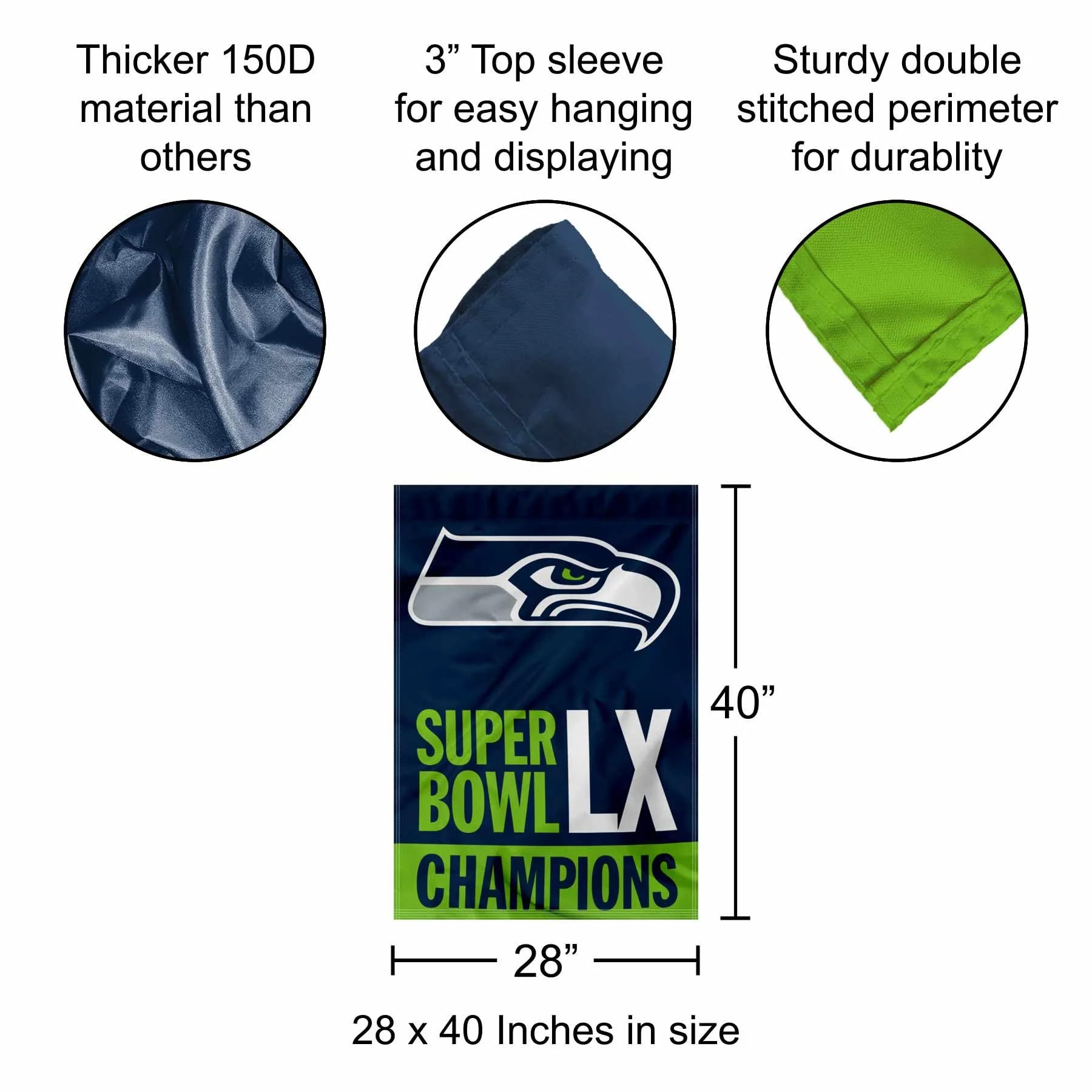 WinCraft Seattle Seahawks Super Bowl LX Champions 1-Sided 28" x 40" Vertical Banner - Image 2