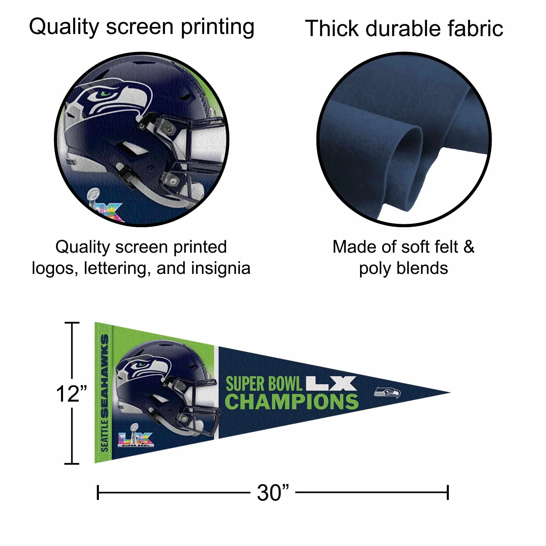 WinCraft Seattle Seahawks Super Bowl LX Champions 12" x 30" Premium Pennant - Image 3