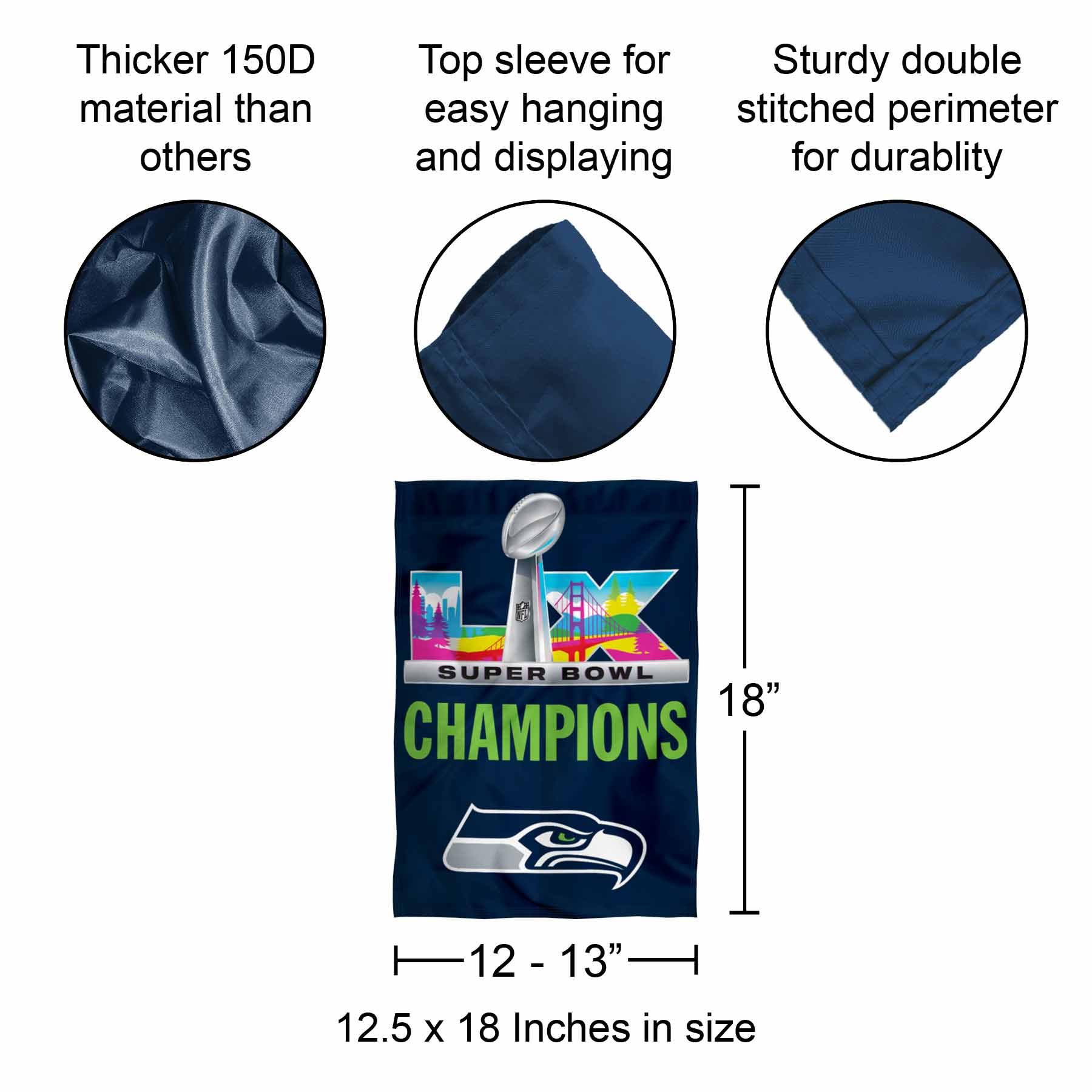 WinCraft Seattle Seahawks Super Bowl LX Champions Double-Sided 12" x 18" Garden Flag - Image 3