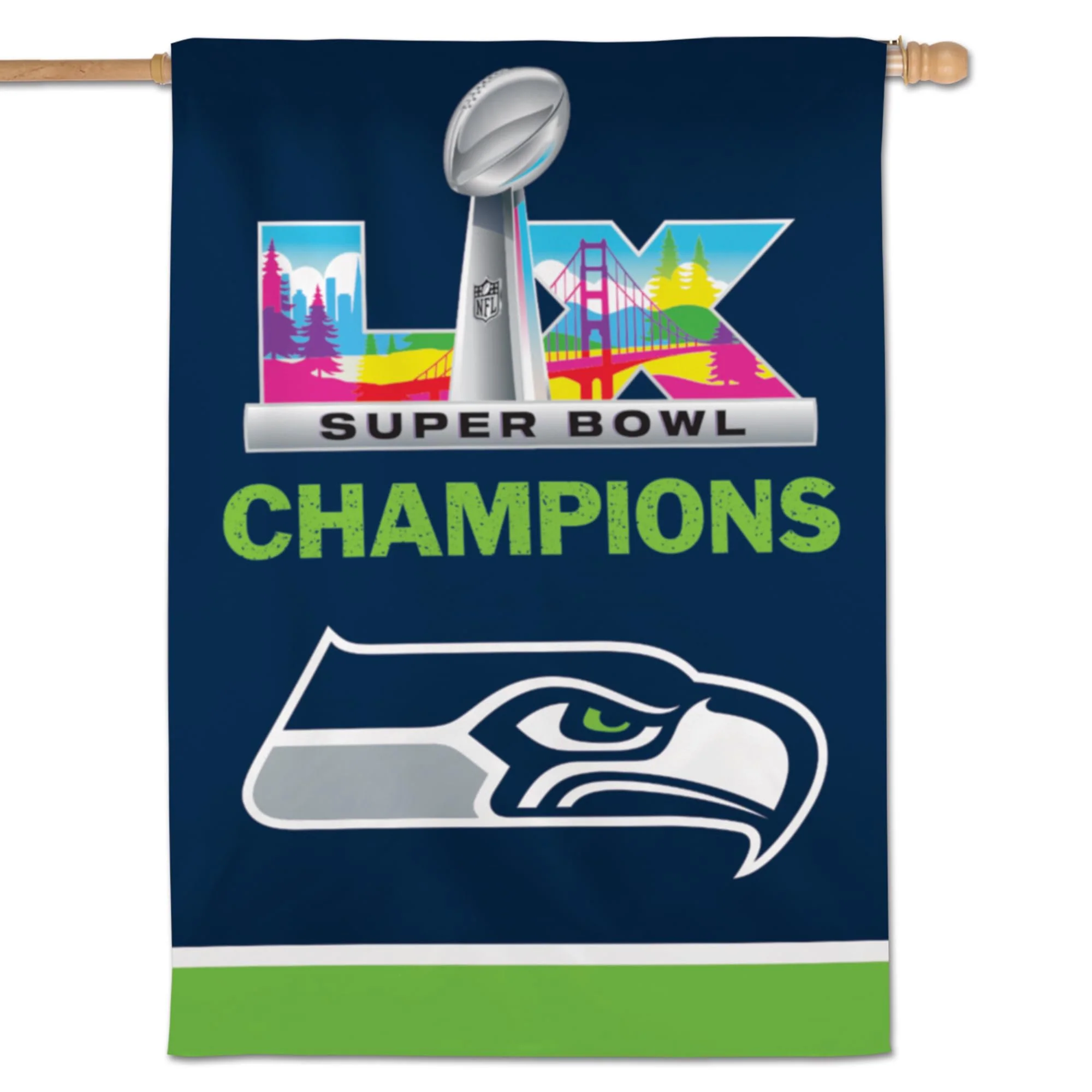WinCraft Seattle Seahawks Super Bowl LX Champions Double-Sided 28" x 40" Vertical Banner - Image 2