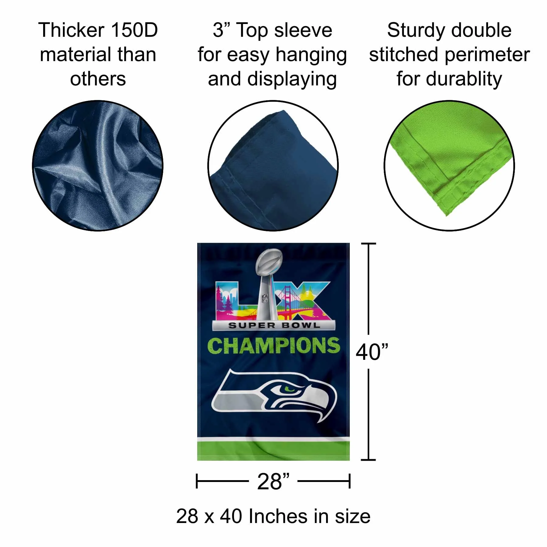 WinCraft Seattle Seahawks Super Bowl LX Champions Double-Sided 28" x 40" Vertical Banner - Image 3