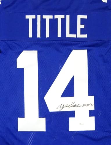 Y.A. Tittle Autographed Blue Pro Style Jersey W/HOF- JSA W Authenticated *M4 - Image 3
