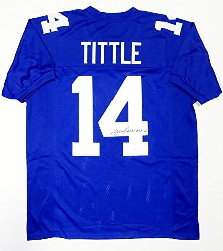 Y.A. Tittle Autographed Blue Pro Style Jersey W/HOF- JSA W Authenticated *M4 - Image 4