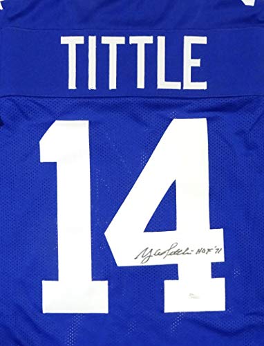 Y.A. Tittle Autographed Blue Pro Style Jersey W/HOF- JSA W Authenticated *M4 - Image 6