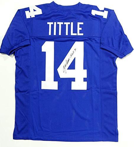 Y.A. Tittle Autographed Blue Pro Style Jersey W/HOF- JSA W Authenticated Up 4 - Image 2