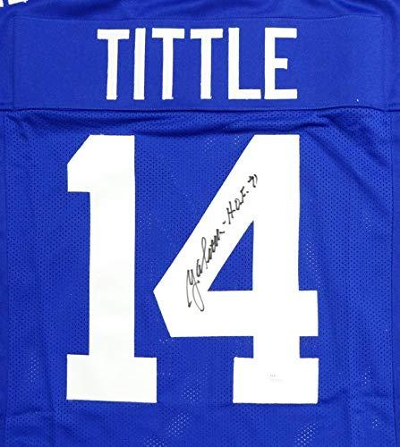 Y.A. Tittle Autographed Blue Pro Style Jersey W/HOF- JSA W Authenticated Up 4 - Image 3