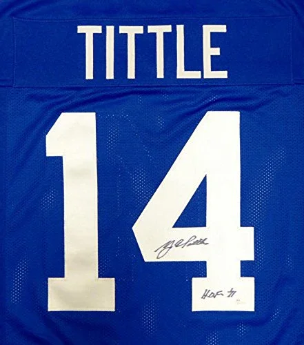 Y.A. Tittle Autographed Blue Pro Style Jersey With HOF- JSA Witnessed Auth - Image 2