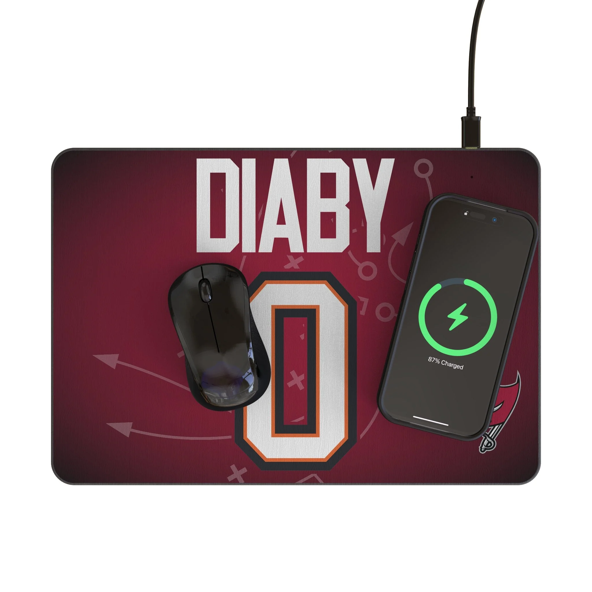 YaYa Diaby Tampa Bay Buccaneers 0 Game Tactic 15-Watt Wireless Charger and Mouse Pad - Image 2
